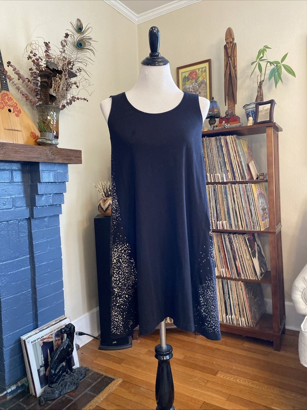 Tonle Dress Sustainable Eco Mini Tank Tunic Metallic Gray Sprinkle Print Cotton